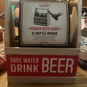 Wooden antique looking beer carrier for your trips to the lake